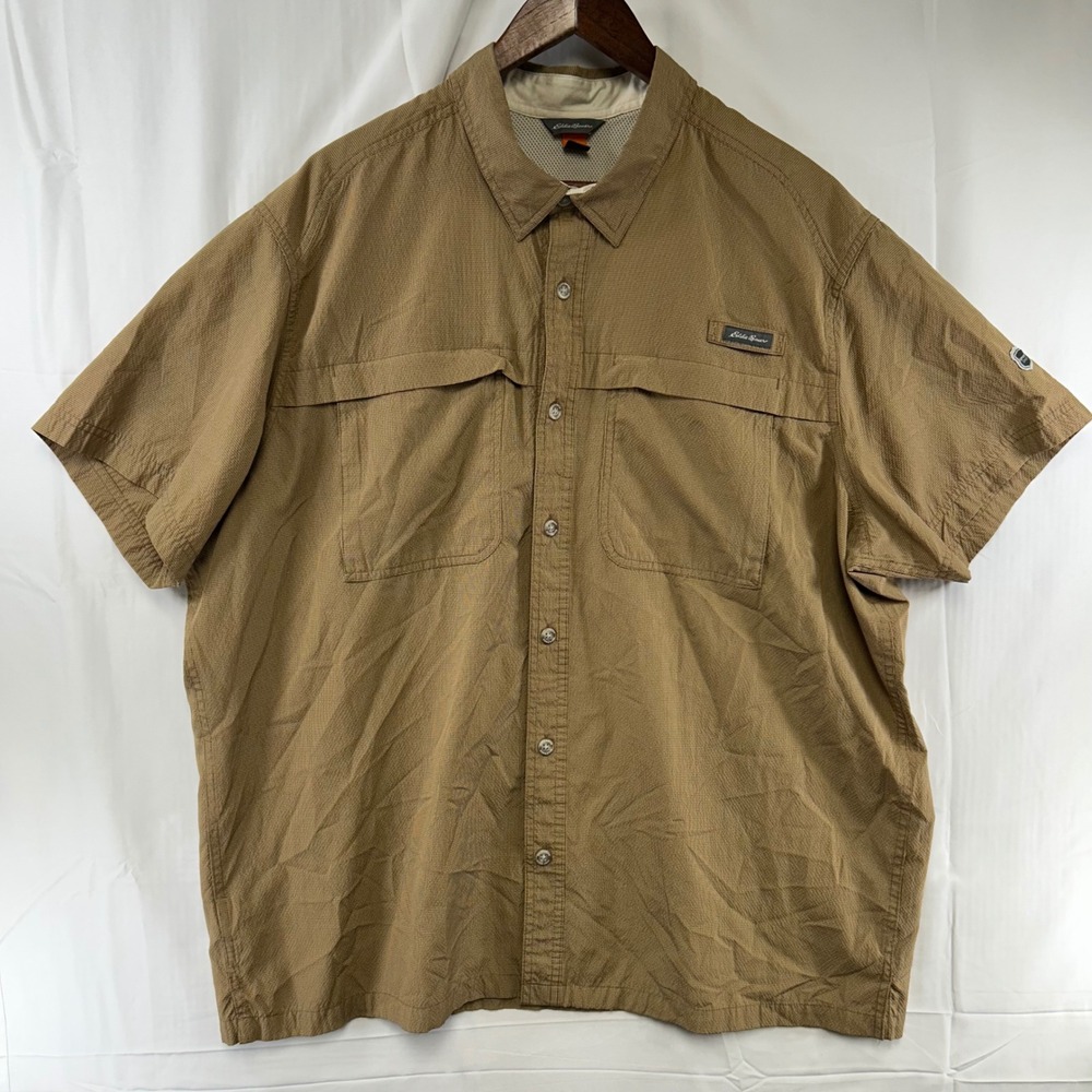 Eddie Bauer Sport Shop Shirt Mens 2XL Brown Short Sleeve Ventilated Utility